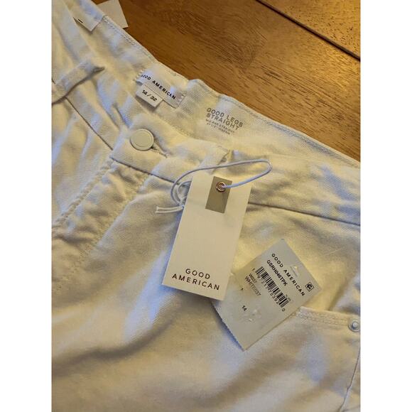 Good American Good Legs Straight Mid-Rise Jeans, Color White, Size 14 - Picture 4 of 8
